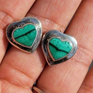 💚 Gorgeous genuine natural malachite heart 925 sterling silver earrings 💚